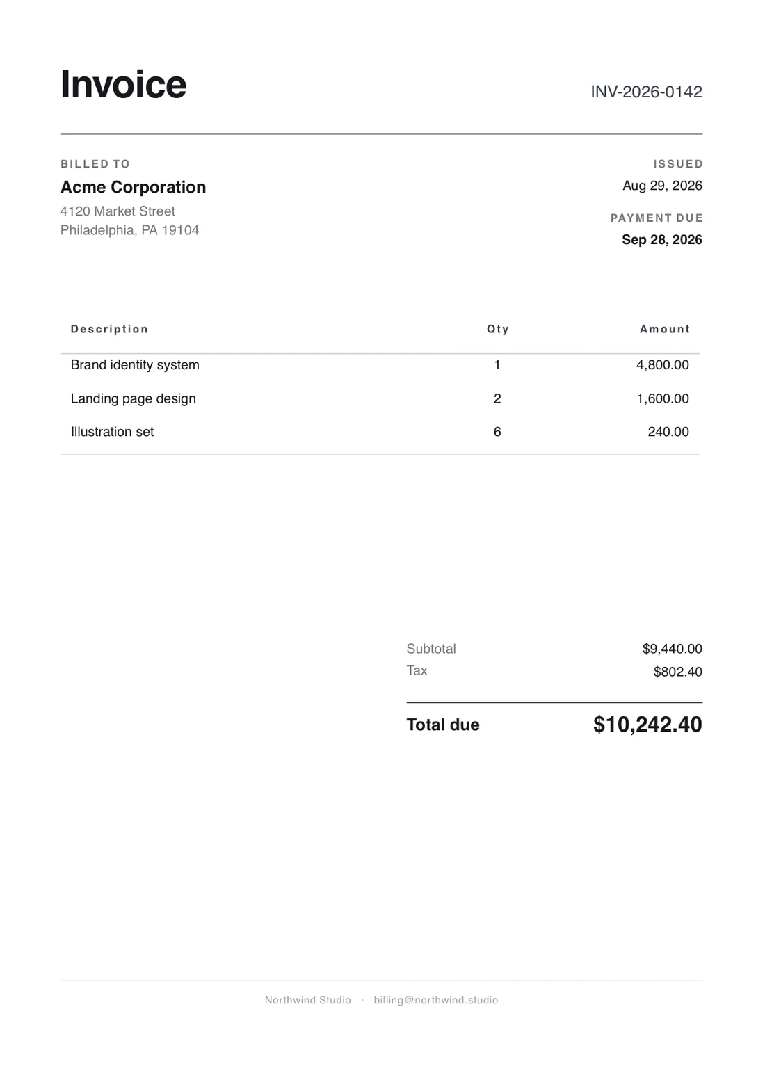 The cover of Invoice.