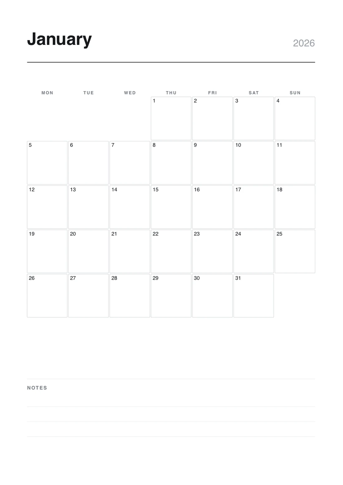The cover of Monthly Calendar 2026.