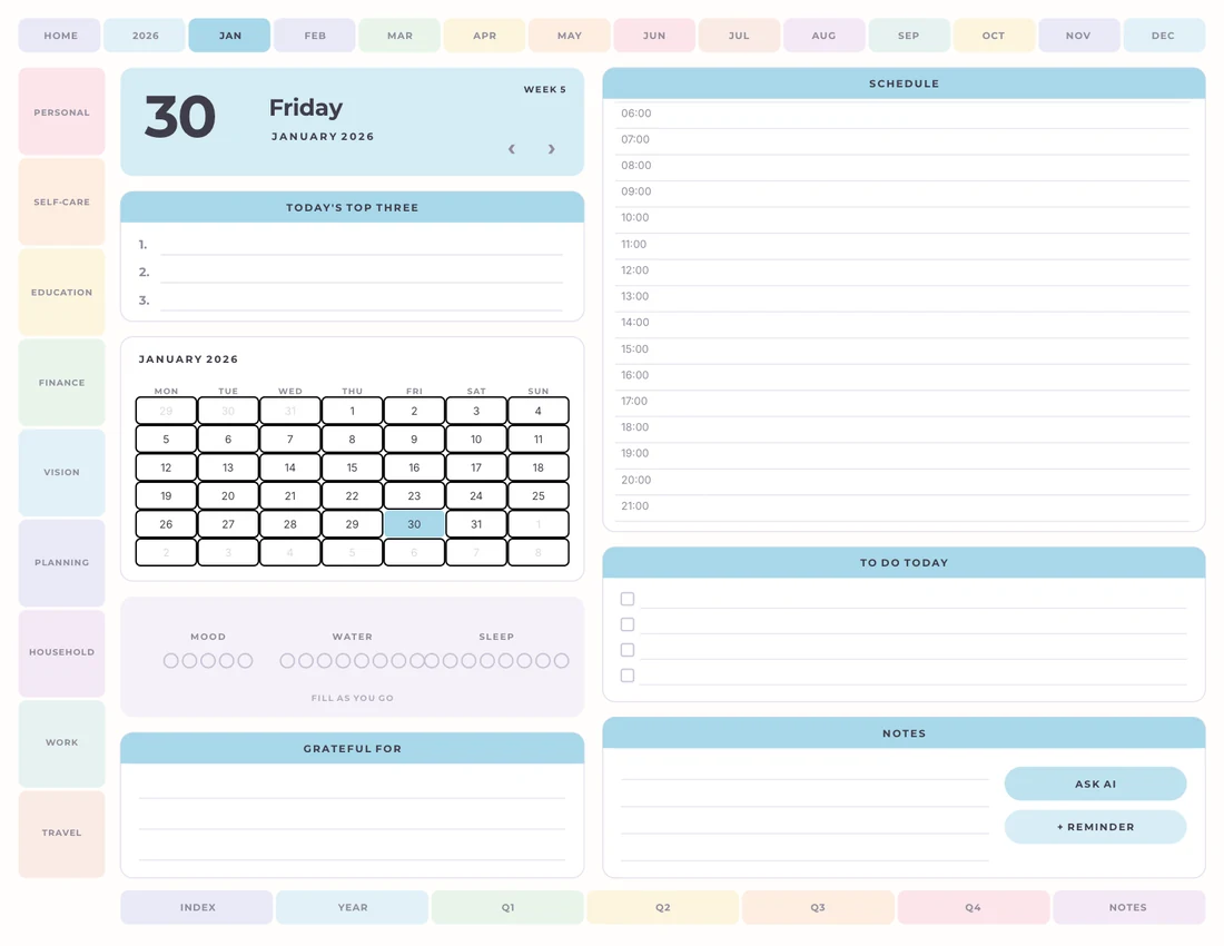 An interior page of Digital Planner 2026.