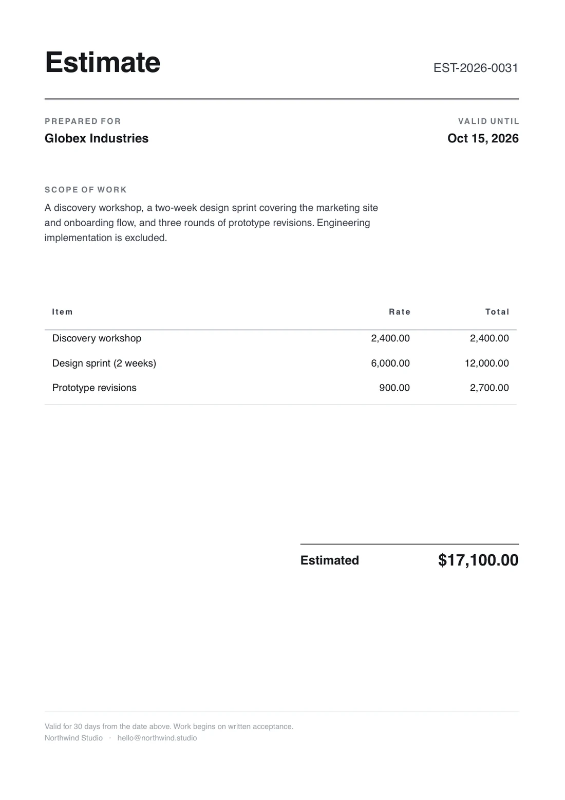 The cover of Quote and Estimate.